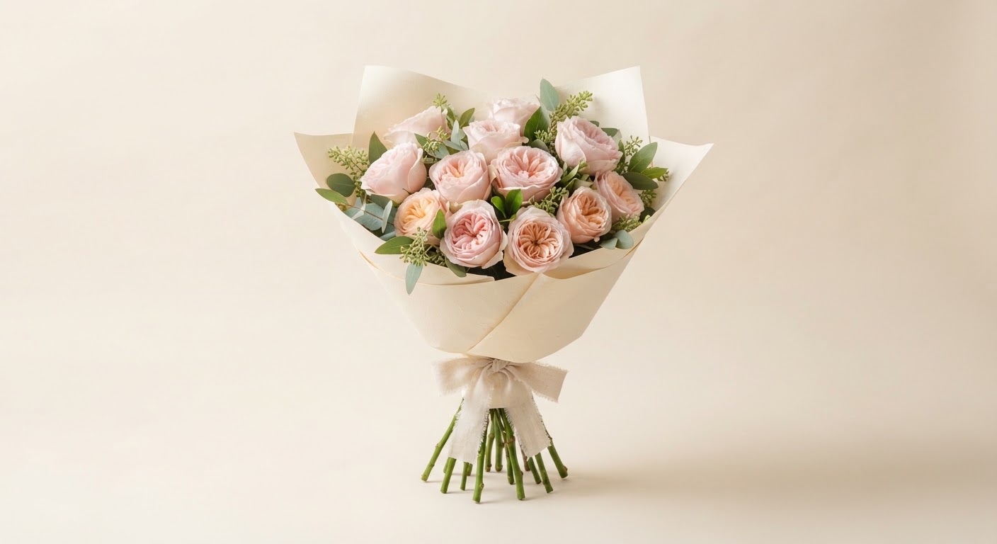 Blush Rose Bouquet — 12 Stems, Hand-Tied
