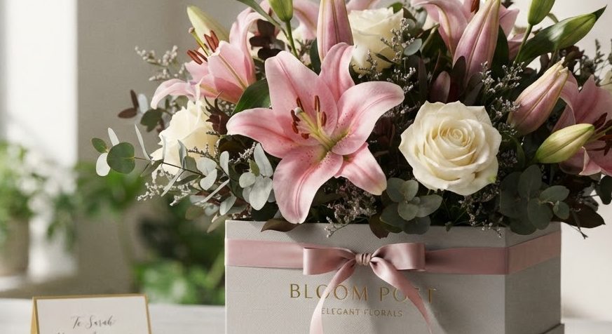 Lily & Rose Box Arrangement — detail view