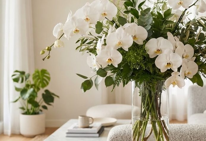 White Orchid Vase — detail view